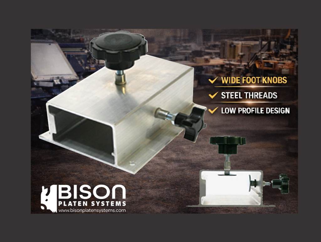 Close-up of Bison Platen Systems mounting bracket